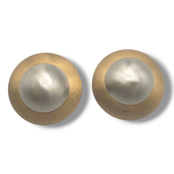 Vintage Large Matte Brushed Gold Silver Tone Domed Post Pierced Earring Modern - Picture 1 of 9